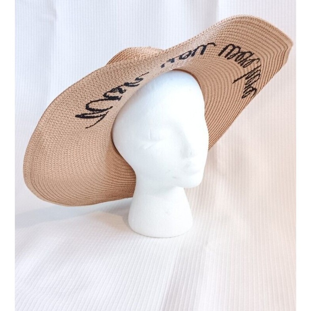 Beach Tan hat Women's Big Wide Brim Travel Sun Floopy‎ Round Paper Hat Black Bow